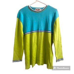 Vintage 90s Cross Canyon Green Blue Color Blocked Knit Sweater Size‎ Large